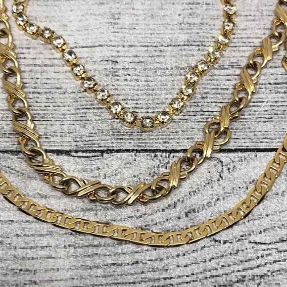 𝅺Vintage gold tone elegant glam costume chain tennis bracelets bundle 3 layer. - Picture 4 of 5